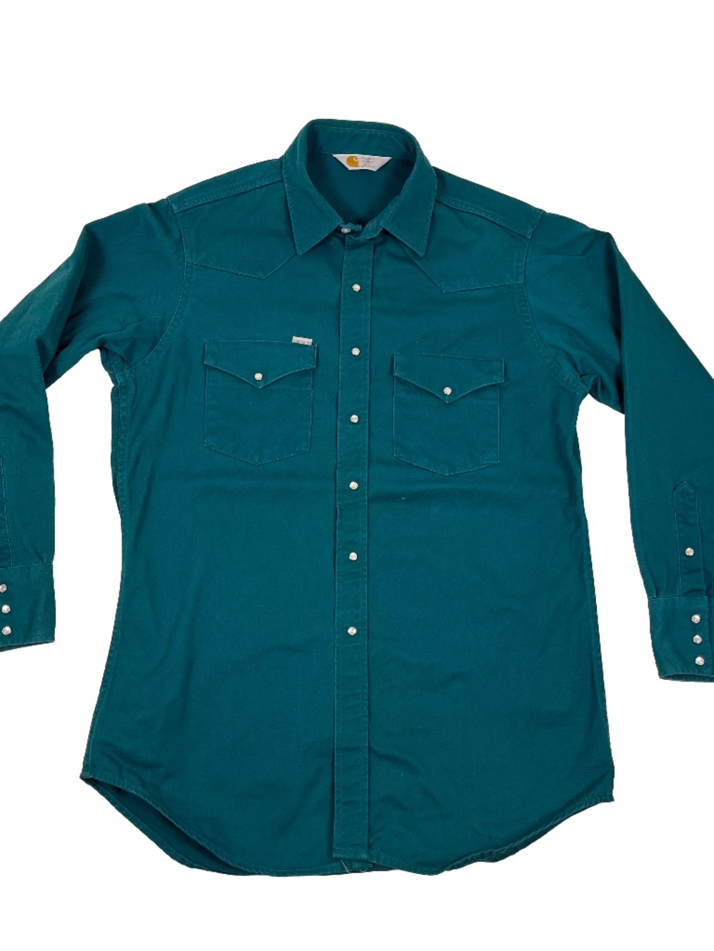 Vintage Carhartt Western Shirt Button Up Pearl Snap Teal